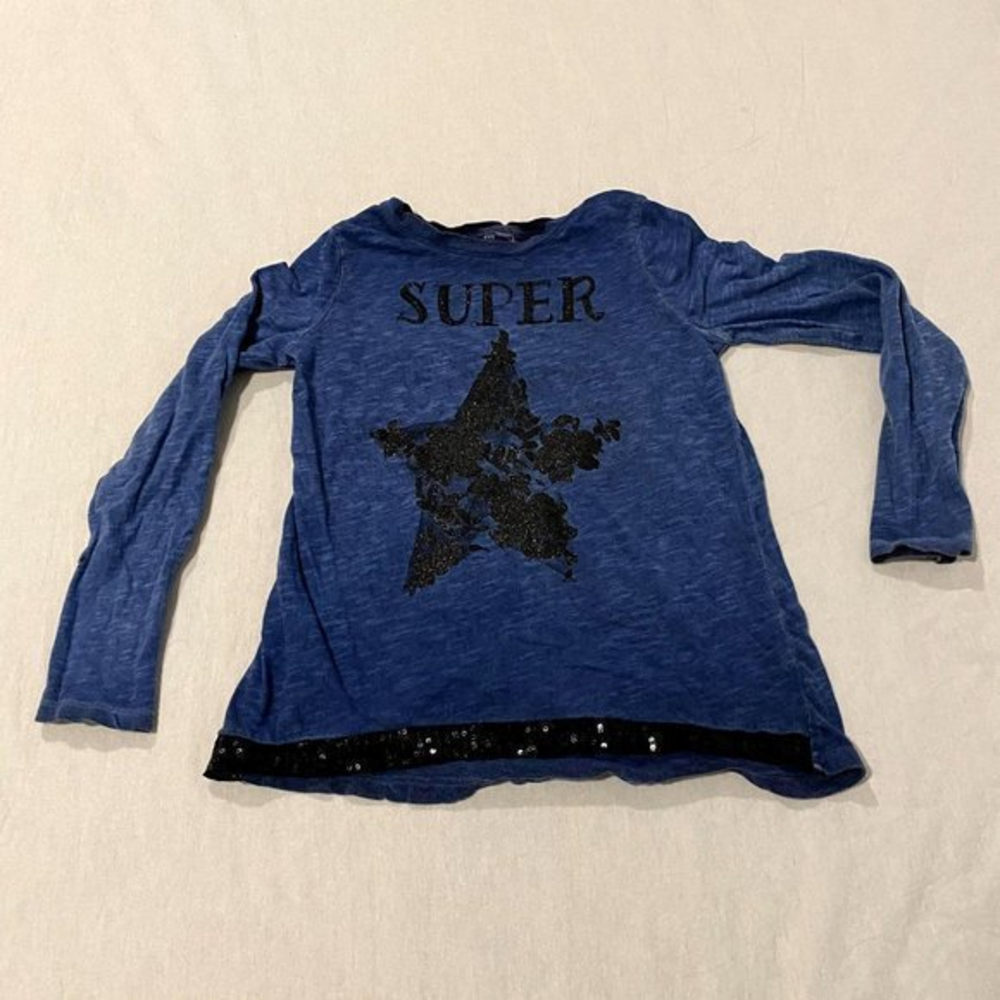 Ruum Navy Black Floral Star Shirt w/Sequins S 7/8‎